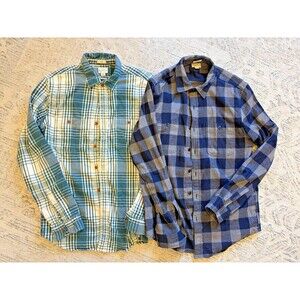 Lot - 2 Men's J. Crew Slim Flannel Button Down Plaid Check Shirts - (M) Medium